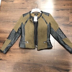 Olive green tweed & black leather jacket (NWT) 8